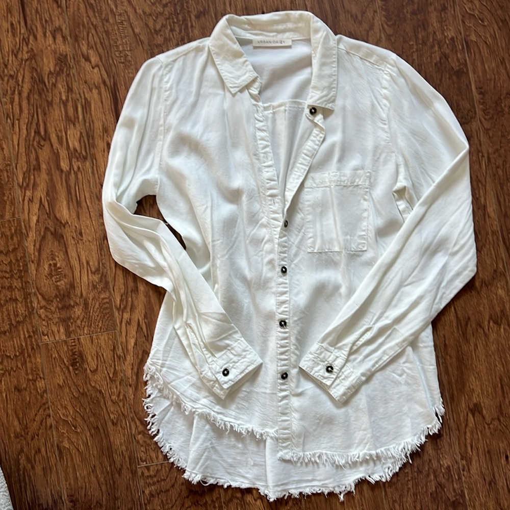 White Distressed Button Down